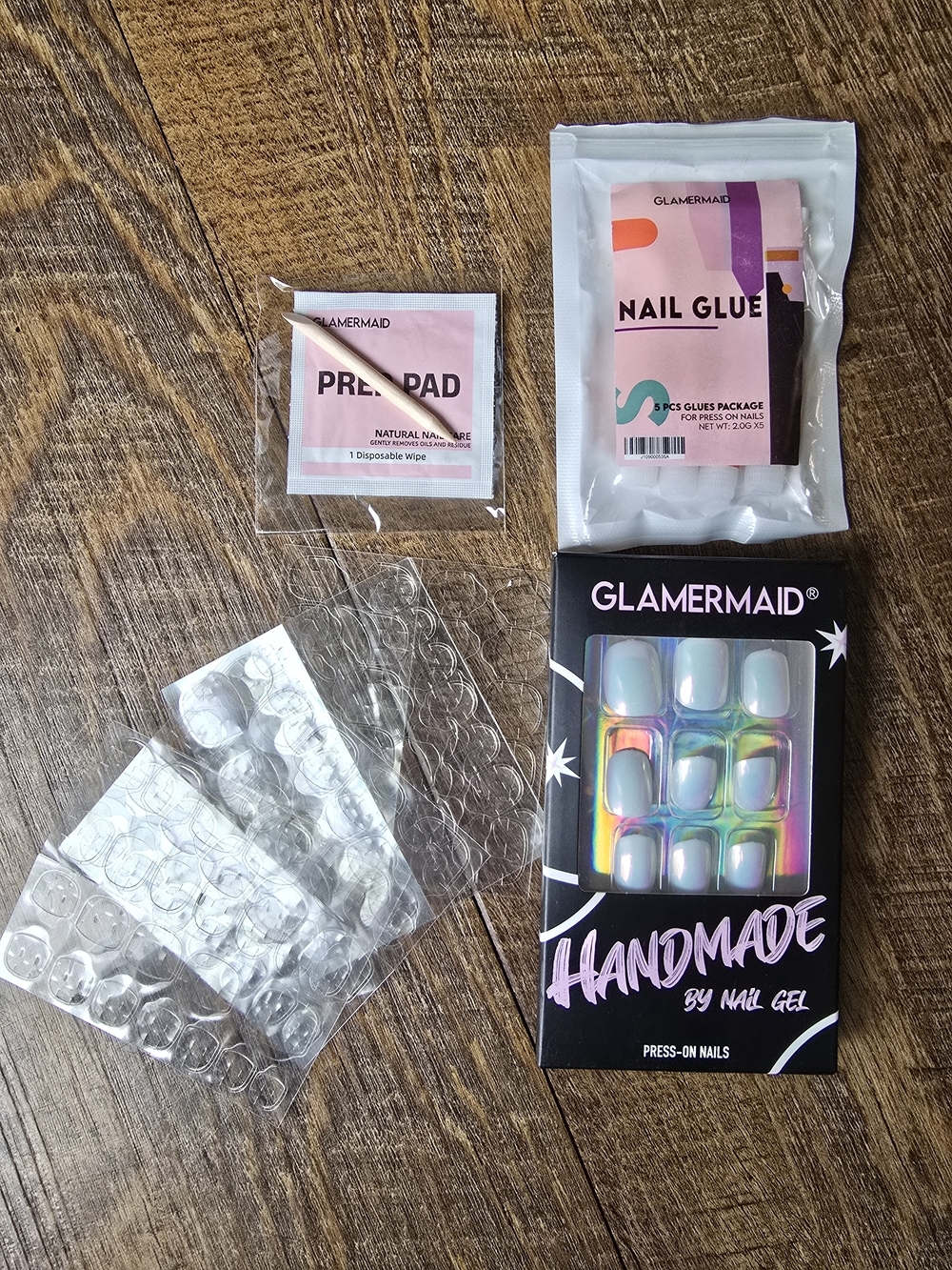 Glamermaid Handmade Press-On Nails - Holographic White Gel Finish (Set of 24)